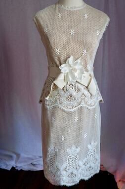 1960s Ivory Lace Peplum Top & Pencil Skirt Set